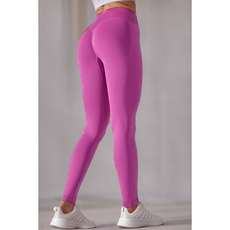 Solid Color Seamless V-Waistband Scrunch Sports Leggings