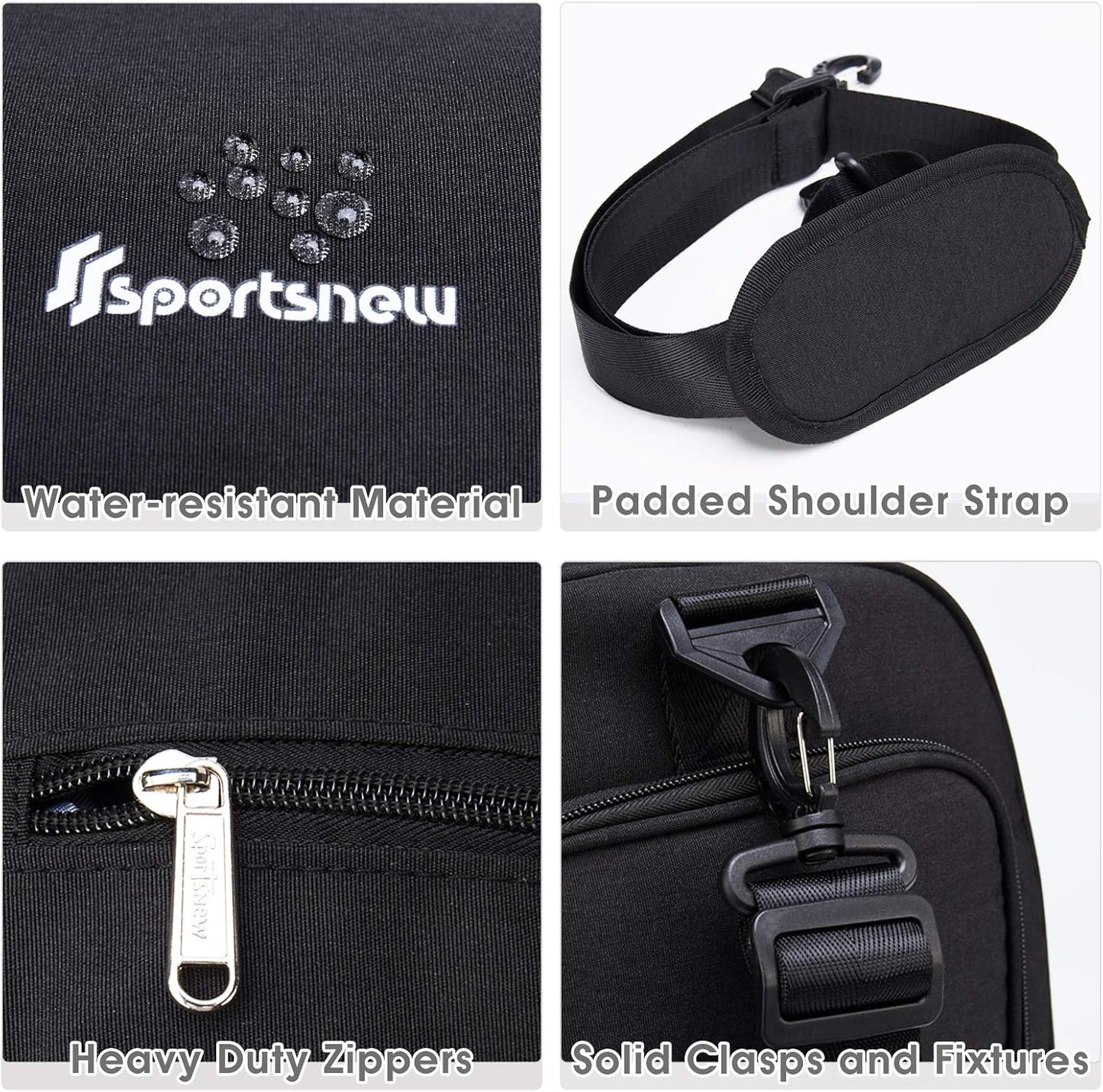 Sports Gym Bag with Wet Pocket & Shoe Compartment Fitness Workout Bag for Men and Women, Black