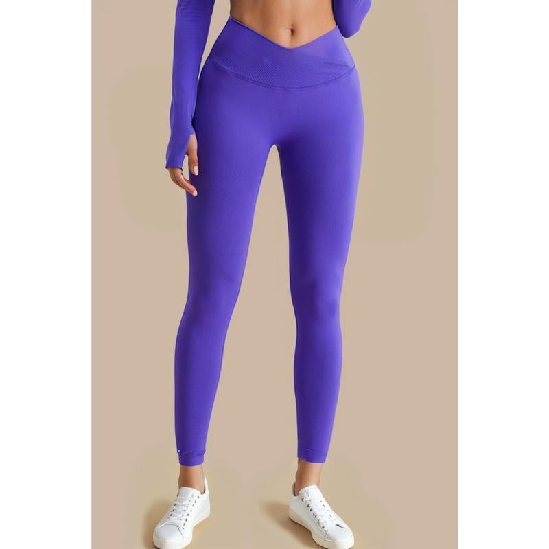 Solid Color Seamless V-Waistband Scrunch Sports Leggings