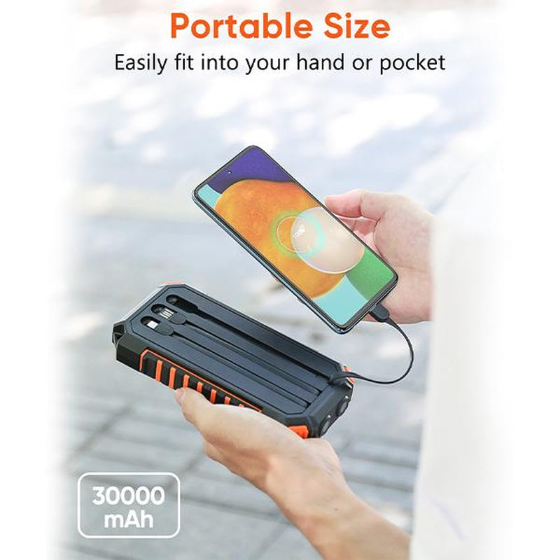 27000Mah Solar Power Bank, Solar Charger Built in 3 Cables 5 Outputs Fast Charging Power Bank with Dual Flashlights, Solar Portable Charger for All Mobile Devices