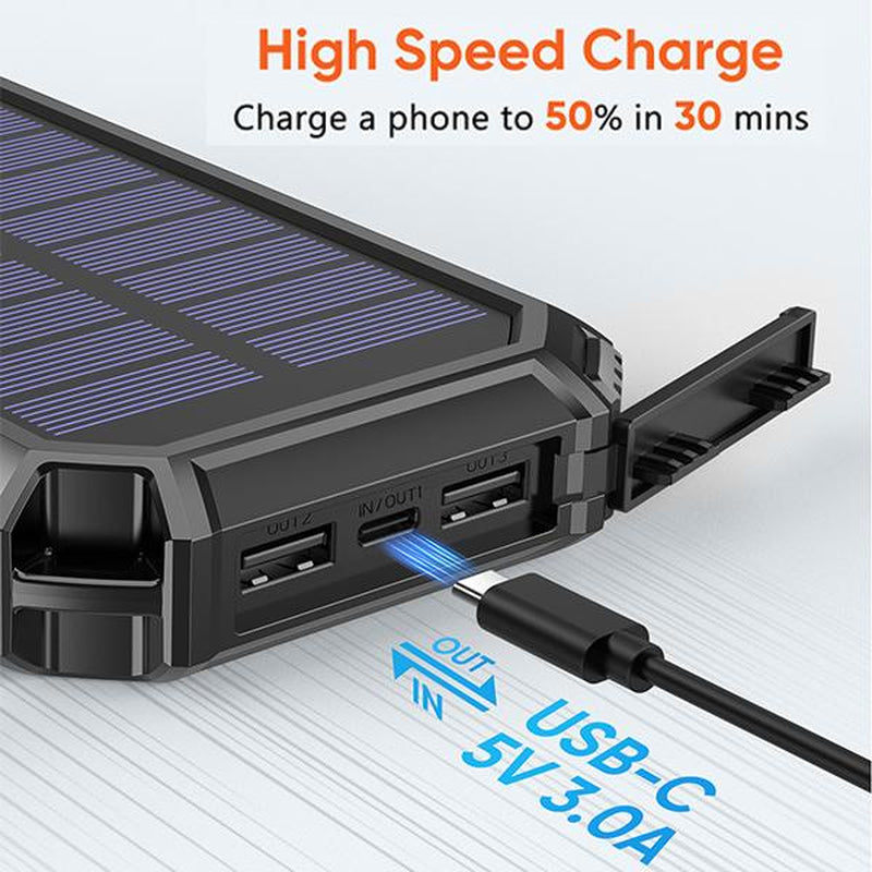 27000Mah Solar Power Bank, Solar Charger Built in 3 Cables 5 Outputs Fast Charging Power Bank with Dual Flashlights, Solar Portable Charger for All Mobile Devices