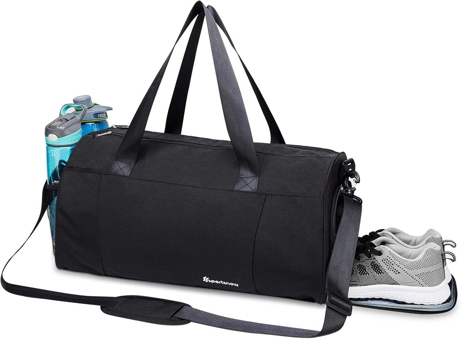 Sports Gym Bag with Wet Pocket & Shoe Compartment Fitness Workout Bag for Men and Women, Black