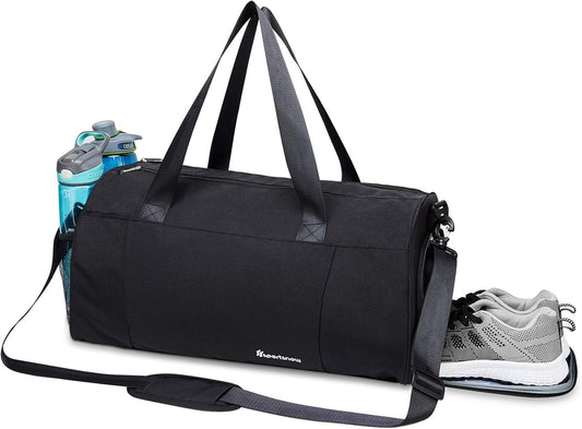 Sports Gym Bag with Wet Pocket & Shoe Compartment Fitness Workout Bag for Men and Women, Black