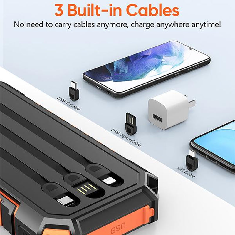 27000Mah Solar Power Bank, Solar Charger Built in 3 Cables 5 Outputs Fast Charging Power Bank with Dual Flashlights, Solar Portable Charger for All Mobile Devices